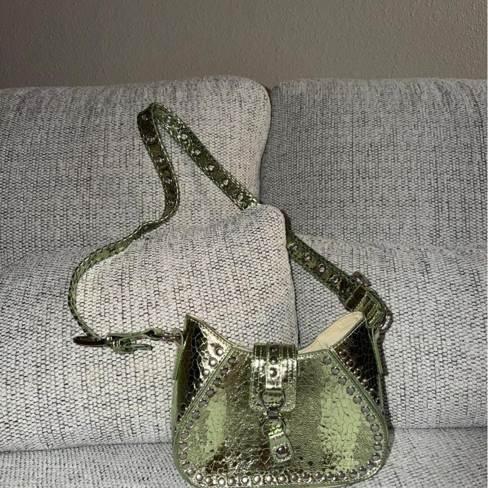 Urban Outfitters Green metallic crocodile skin texture handbag with silver studs